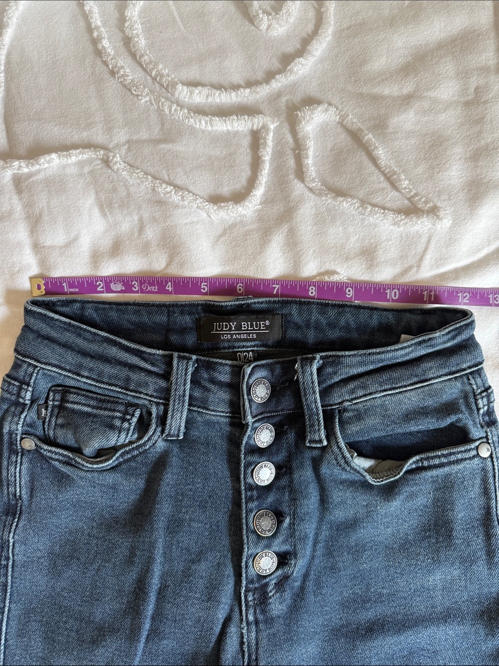 Judy Blue Kimberly Button Fly Hem Distressed Straight Jeans Dark Wash Size 24 - Picture 6 of 8